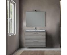 Vitra - Mobile bagno 80 cm Mia rovere scuro con specchio e lampada Led - Rovere scuro