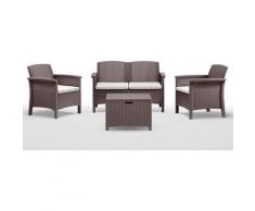 Salotto da Giardino Venezia Rattan 1 divano 2 poltrone 1 tavolino | Marrone con cuscini Beige