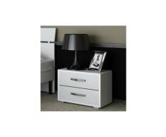 Comodino moderno bianco frassinato con due cassetti per cameretta bambini, comodini in legno ideali