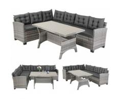Casaria - Salottino Angolare 2 Divani + 1 Tavolo WPC 6 Persone Incl. Cuscini per Schienale e Seduta