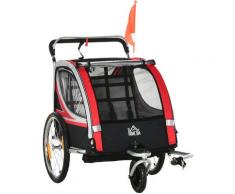 Rimorchio Bici per Bambini Passeggino, Design 2 in 1 con Freno, Cintura e Tasche, 116-142x75x101cm