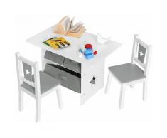 Set da pranzo per bambini Gioco Tavolo in legno con 3 cestelli + 2 Sedioline