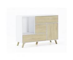 Credenza Sala da Pranzo, Mobili Ausiliari Buffet WIND 1 porta, 3 cassetti, Struttura colore bianco