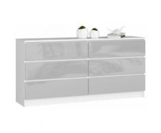 Mobile Ingresso Comò Cassettiera Moderna Credenza 6 Cassetti 160 x 77 x 40 - Colore: Bianco/Grigio