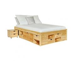 Letto con contenitori +comodino claas 146x209x47,5h pino massello con doghe - Inter Link