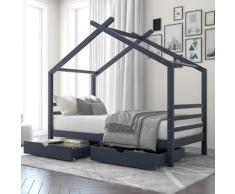 Jn.songs - Letto per Bambini Letto a Capanna in Legno Massello con Rete a Doghe, Blu Navy - 90x190