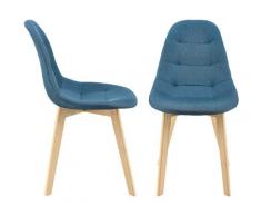 Set 2 sedie imbottite in tessuto da sala da pranzo salotto gambe in legno colore : Blu