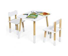 Costway - Set Tavolo e 2 Sedie per Bambini, con Gambe in Legno di Pino, Set Tavolo Attivit¨¤,