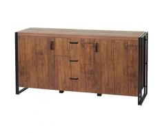 Cassettiera credenza design HWC-A27 40x160x80cm metallo MDF colore rovere