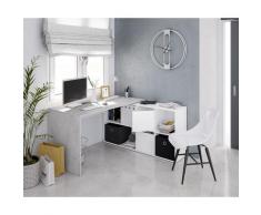 Scrivania reversibile con libreria a sei vani, colore bianco e cemento, cm 136 x 74 x 139.