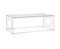 vidaXL Tavolino da Caffè Argento 120x60x45 cm in Acciaio Inox e Vetro