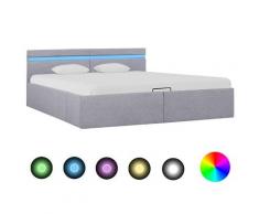 vidaXL Letto Idraulico Contenitore LED Grigio Chiaro Tessuto 160x200cm