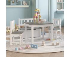 vidaXL Set Tavolo e Sedie per Bambini 4 Pezzi Bianco e Grigio in MDF