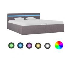 vidaXL Letto Idraulico Contenitore LED Grigio Talpa Tessuto 180x200cm