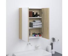 vidaXL Armadietto a Specchio per Bagno 60x15x75 cm MDF Bianco e Rovere