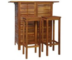 vidaXL Set Tavolo e Sedia da Bar 3 pz in Legno Massello di Acacia