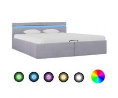 vidaXL Letto Idraulico Contenitore LED Grigio Chiaro Tessuto 180x200cm