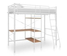 vidaXL Letto a Castello con Tavolino Bianco in Metallo 90x200 cm