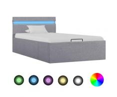 vidaXL Letto Idraulico Contenitore LED Grigio Chiaro Tessuto 90x200cm