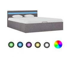 vidaXL Letto Idraulico Contenitore LED Grigio Talpa Tessuto 120x200cm