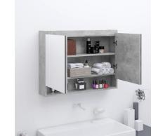 vidaXL Armadietto a Specchio per Bagno 80x15x60 cm MDF Grigio Cemento