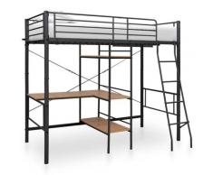 vidaXL Letto a Castello con Tavolino Nero in Metallo 90x200 cm