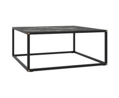 vidaXL Tavolino da Salotto Nero con Vetro Marmo Nero 80x80x35 cm
