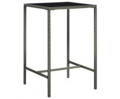 vidaXL Tavolo da Bar da Giardino Grigio 70x70x110 cm Polyrattan Vetro