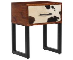 vidaXL Comodino in Legno Massello di Sheesham e Pelle 40x30x50 cm