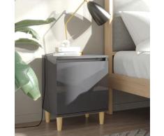 vidaXL Comodino con Gambe in Legno Massello Grigio Lucido 40x30x50 cm