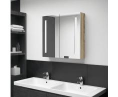 vidaXL Armadietto Bagno con Specchio e LED Bianco e Rovere 62x14x60 cm