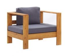 vidaXL Sedia da Giardino con Cuscino Grigio Scuro in Legno di Acacia