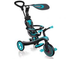 Passeggino Triciclo Per Bambini Con Maniglione E Tettuccio Globber Explorer Trike 4 In 1 Turchese