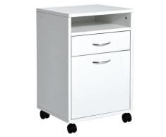 Cassettiera Portadocumenti da Ufficio in Legno con 2 Cassetti e Ruote Bianco 40x35x60 cm...
