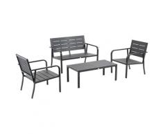 Set Salotto da Giardino Divano 2 Poltrone e Tavolino in Acciaio e HDPE Caffè...