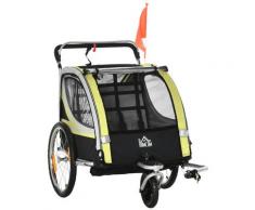 Passeggino Rimorchio da Bicicletta per 2 Bambini in Acciaio e Tessuto Oxford Giallo e Nero...