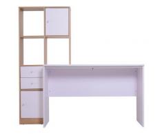 Scrivania con Scaffalatura 5 Ripiani e 2 Cassetti in Legno Bianco Rovere 153x60x148 cm...
