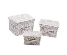 Set 3 Scatole in vimini spaccato jack biancorettangolare...