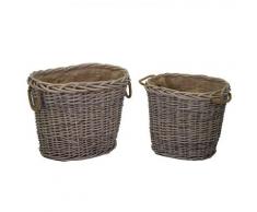 Set 2 portalegna in vimini con manici foderata juta naturale ovale...