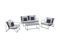 Set Salotto da Giardino Divano 2 Poltrone e Tavolino in Metallo e Textilene Grigio...