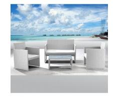 Set Salotto da Giardino Divano + 2 Poltrone + Tavolino Valencia Bianco...