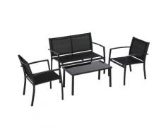 Set Salotto da Giardino Divano 2 Poltrone e Tavolino in Metallo e Tessuto Nero...