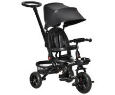 Passeggino Triciclo per Bambini Pieghevole con Seggiolino Reversibile Nero...