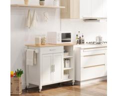 Mobiletto Carrello da Cucina 107,5x48x89 cm con Ruote in Legno MDF Bianco...