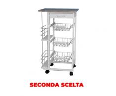 Carrello da Cucina 47x37x83 cm 3 Ceste 2 Portabottiglie in Legno MDF Harmony Bianco Seconda Scelta...