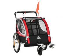 Passeggino Rimorchio da Bicicletta per 2 Bambini in Acciaio e Tessuto Oxford Rosso...