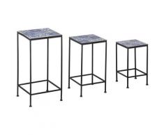 Set 3 Portapiante con Superficie in Piastrelle di Ceramica per Giardino e Balcone in Metallo Blu e Nero...