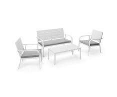 Set Salotto da Giardino Divano 2 Poltrone e Tavolino in Acciaio Bianco...