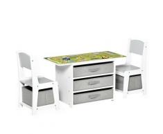 Set Tavolino con 2 Sedie per Bambini in MDF Bianco e Grigio...
