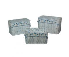 Set 3 Baule in rattan azzurro andrea fodera fiori blu...